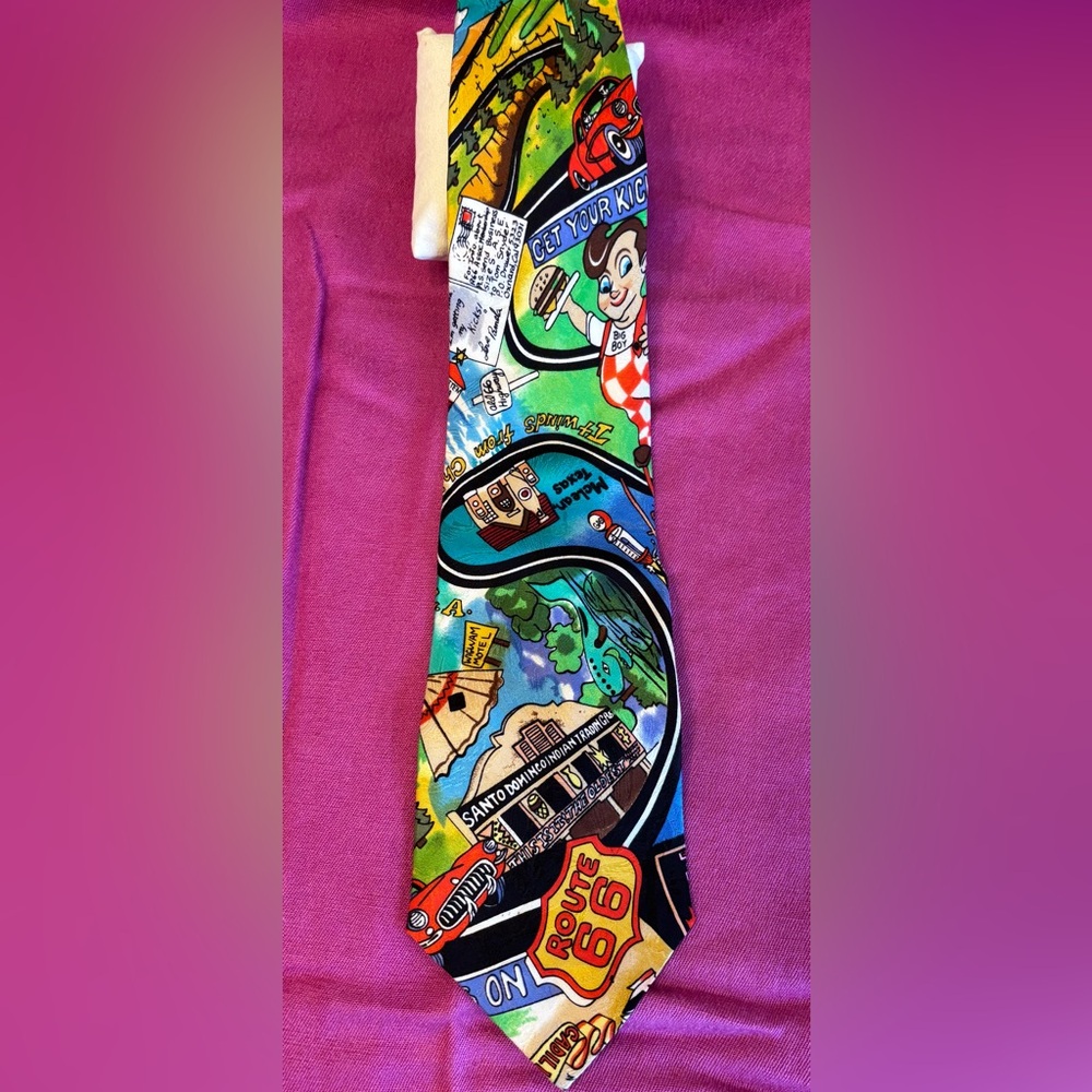 Nicole Miller| Men's Vintage 1991 Graphic Route 66 Silk Tie